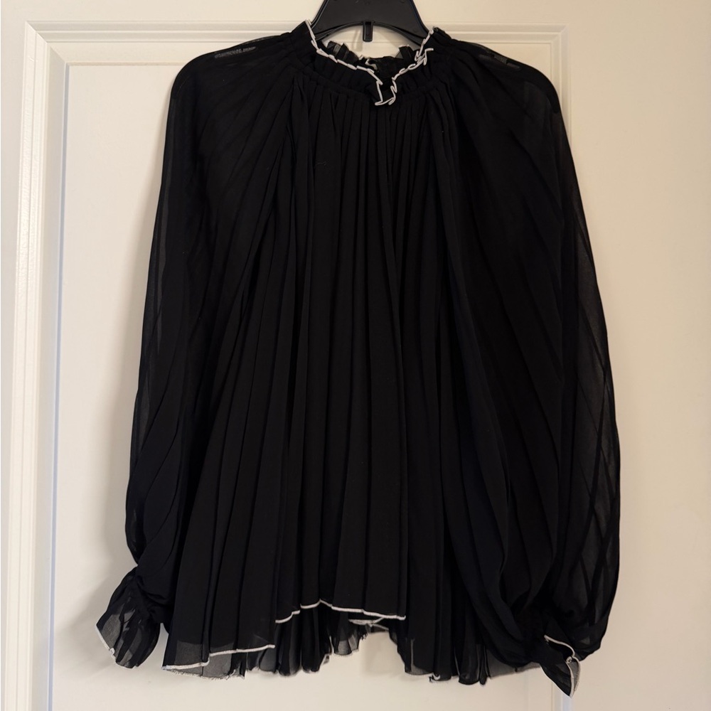 Black Pleated High-Neck Blouse - Women Tops